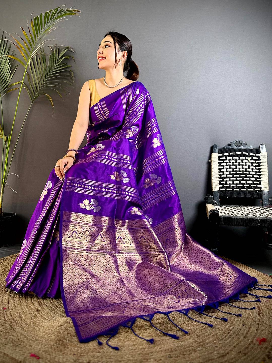 Purple Sona Chandi Striped Silk Pattu Saree


