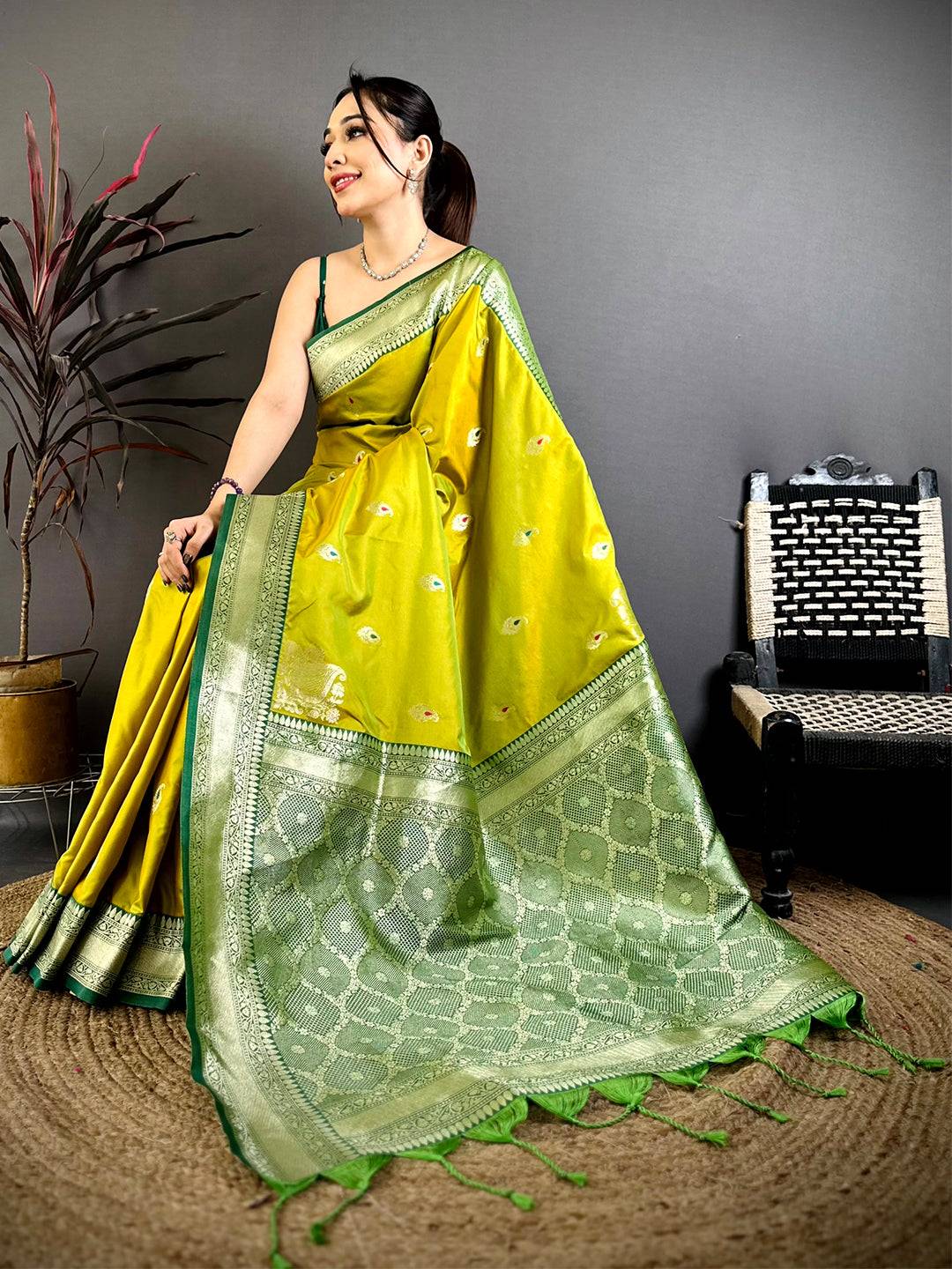 Lime Yellow Heritage Gadwal Silk Pattu Saree