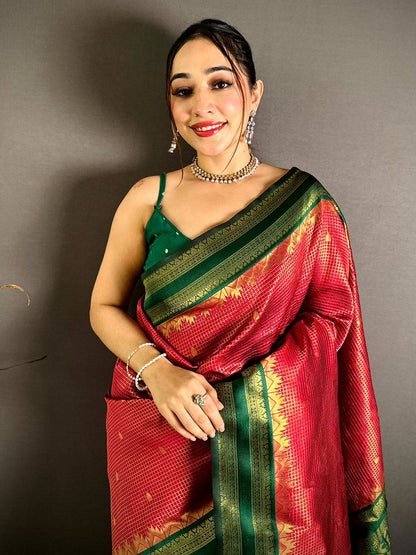 Red Banarasi Katan Silk Gadwal Zari Pattu Saree