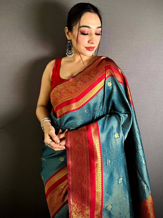 Stylish Banarasi Katan Contrast Border Pattu Saree