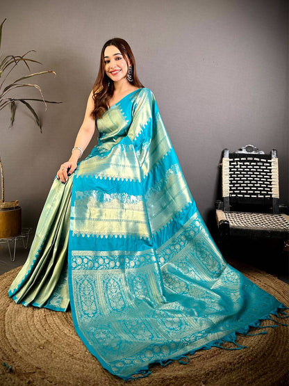 Soft Silk Gold Silver Striped Zari Pattu Saree