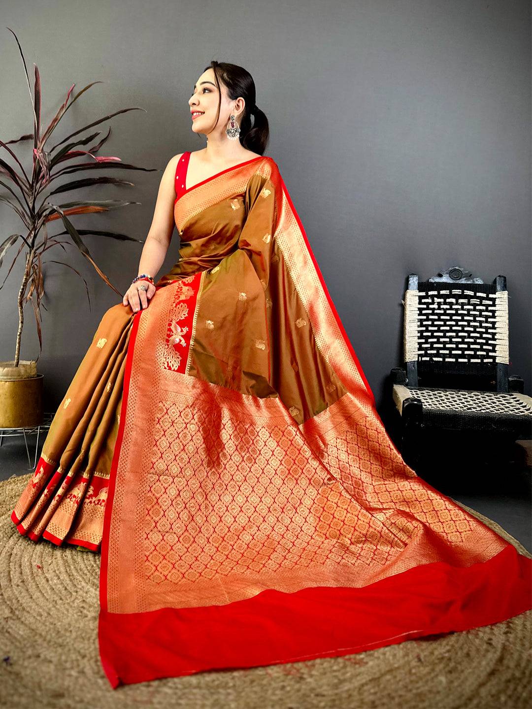 Brown Soft Silk Kanjivaram Pattu Saree