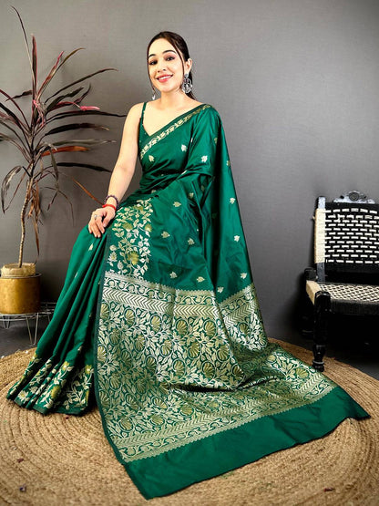 Emerald Green Soft Silk Kanjivaram Pattu Saree