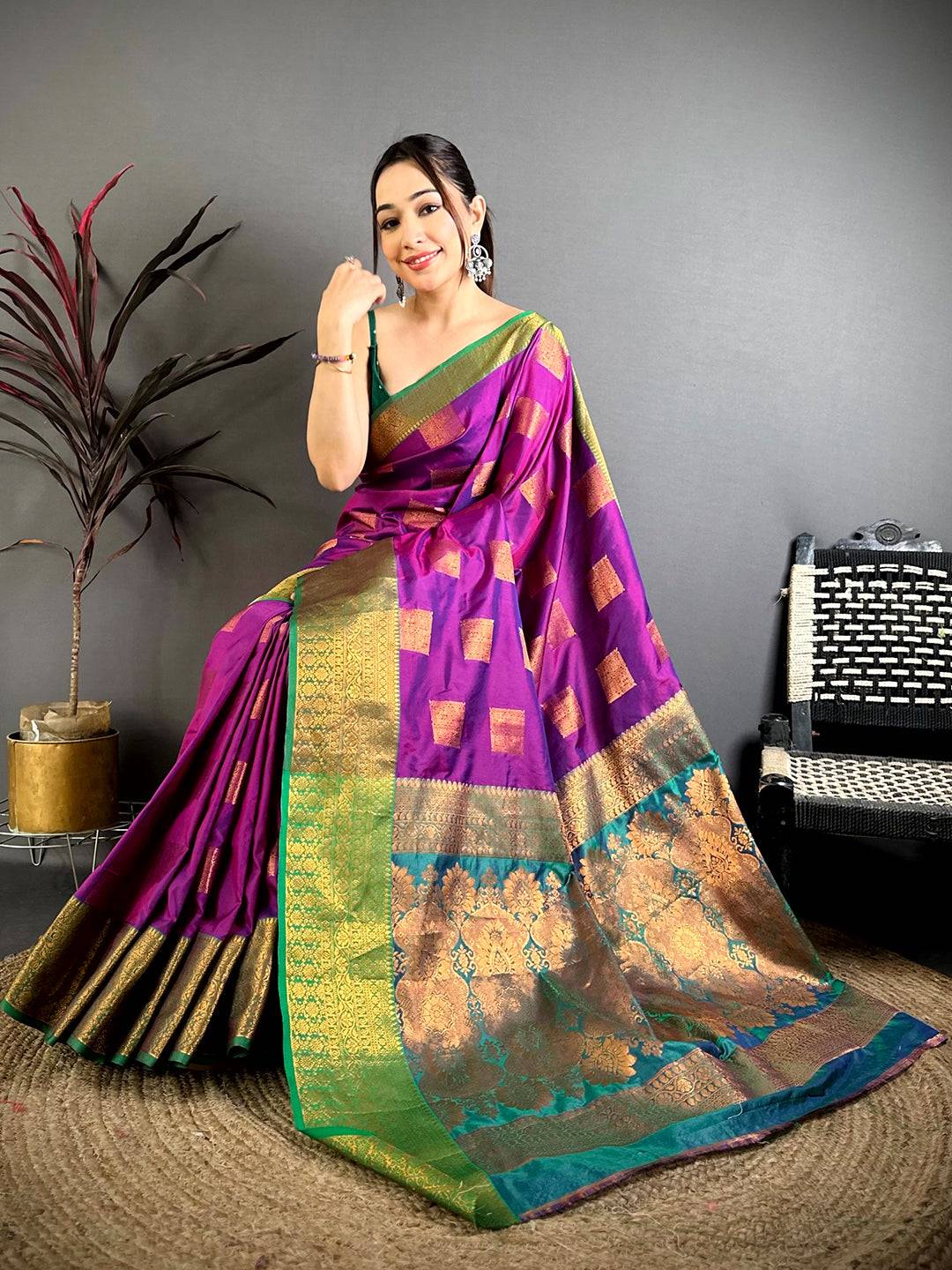 Opulent Copper Zari Banarasi Katan Silk Pattu Saree

