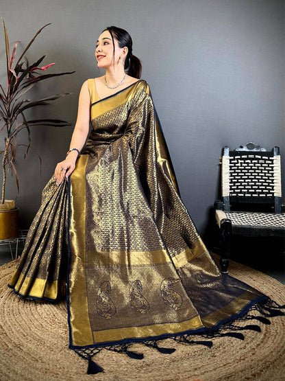 Radiant Black Kanjivaram Zari Silk Pattu Saree