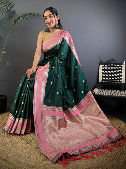 Bottle Green Soft Silk Floral Butta Pattu Saree