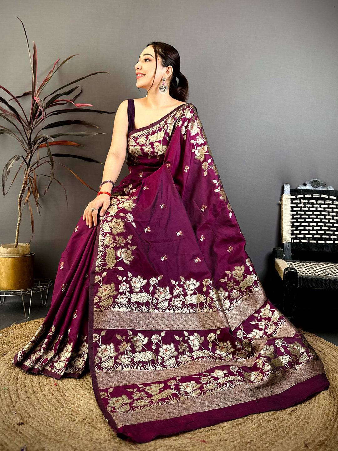 Dark Purple Soft Silk Kanjivaram Pattu Saree