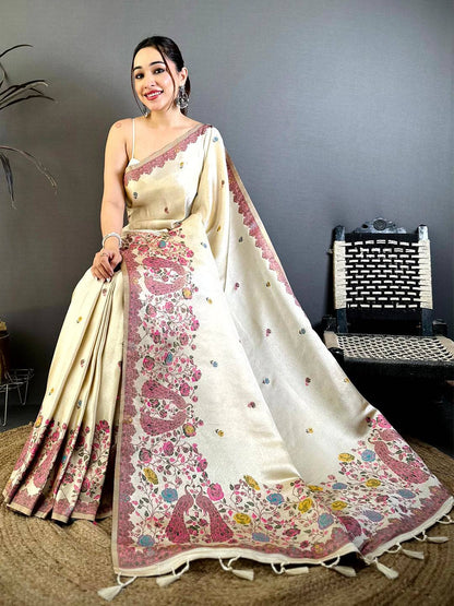 Elegant Paisley Jacquard Zari Weaving Pattu Saree