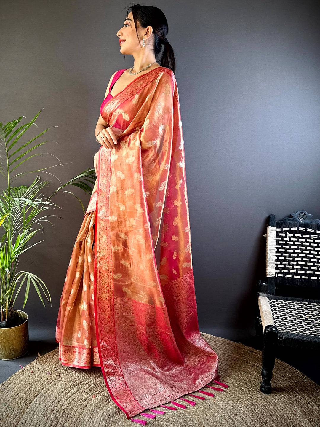 Radiant Red Kora Tissue Pattu Saree