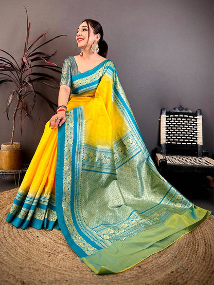 Gold Zari Woven Yellow Soft Silk Pattu Saree