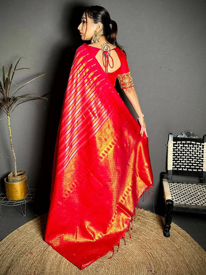 Pink Soft Silk Striped Weave Pattu Saree