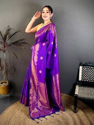 Royal Purple Kanchi Zari Work Soft Silk Pattu Saree