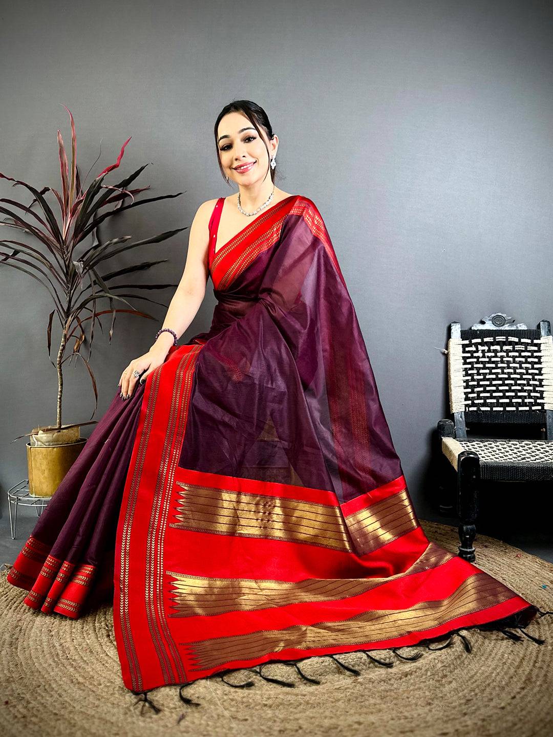 Regal Wine Banarasi Katan Silk Zari Pattu Saree

