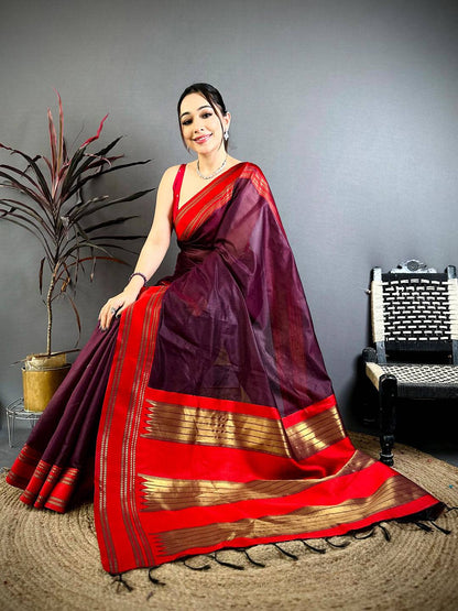 Regal Wine Banarasi Katan Silk Zari Pattu Saree

