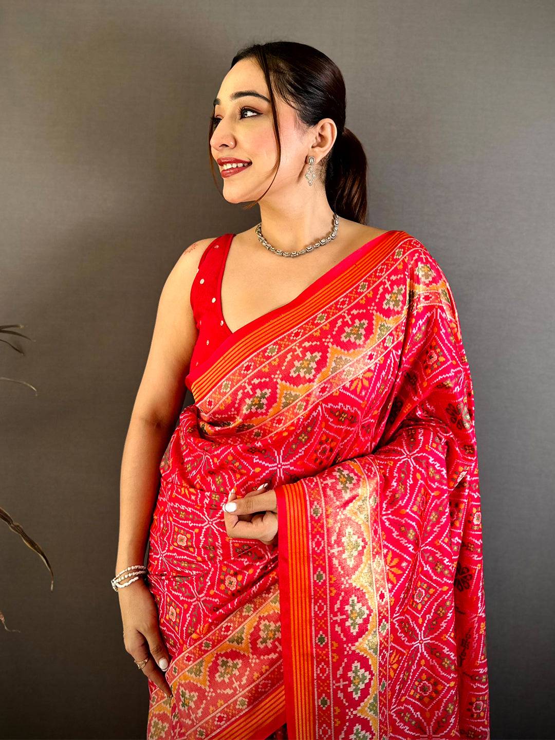 Stylish Semi Ikkat Patola Kanchi Zari Pattu Saree