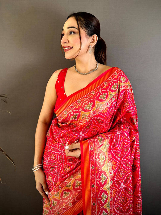 Stylish Semi Ikkat Patola Kanchi Zari Pattu Saree
