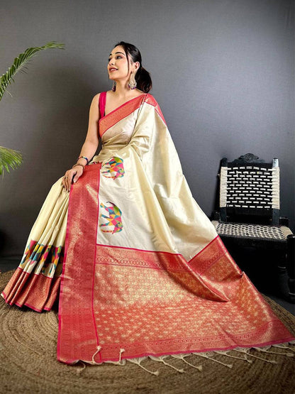 Elephant Ikkat Banarasi Soft Silk Pattu Saree