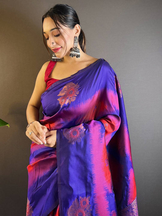 Rose Red Tussar Silk Ikkat Weaving Pattu Saree