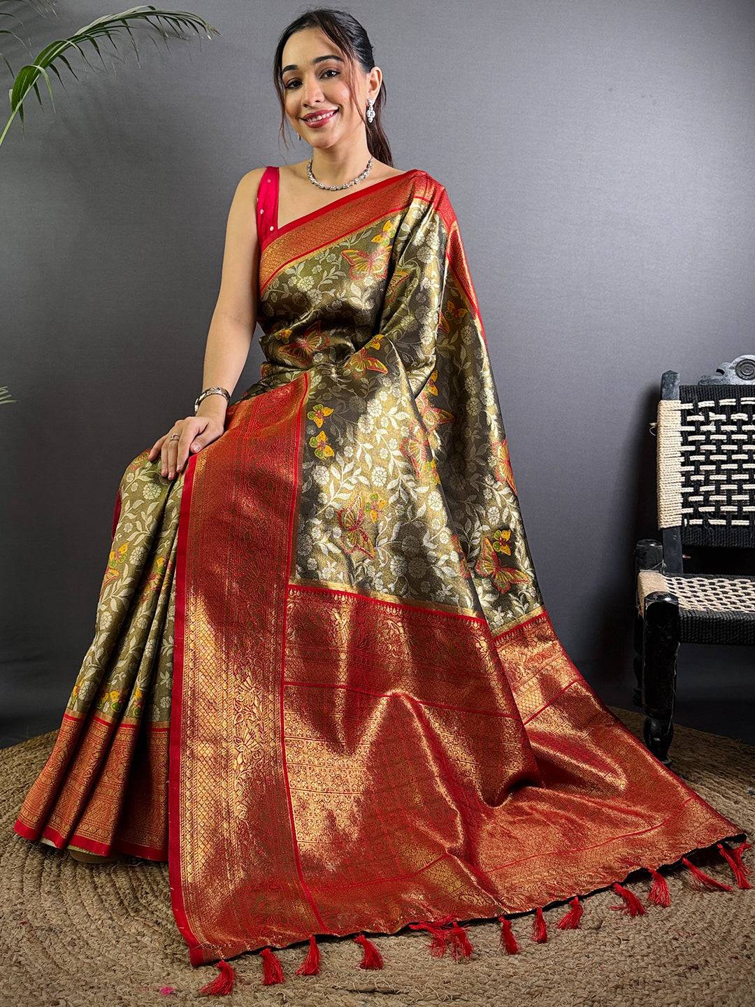 Radiant Butterfly Gold Zari Dharamavaram Silk Pattu Saree