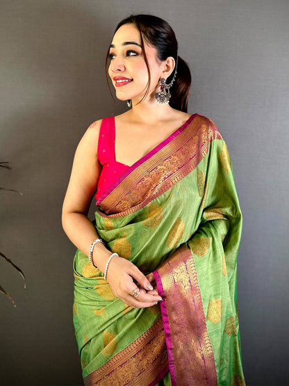 Elegant Katan Tussar Feel Zari Border Pattu Saree
