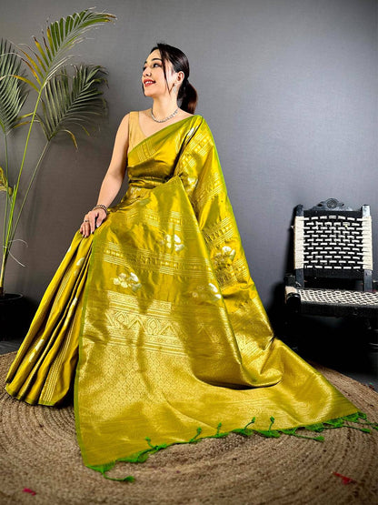 Olive Sona Chandi Striped Silk Pattu Saree

