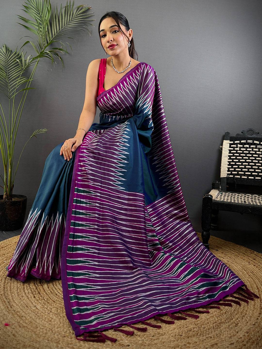 Blue Soft Silk Ikkat Zari Weaving Pattu Saree