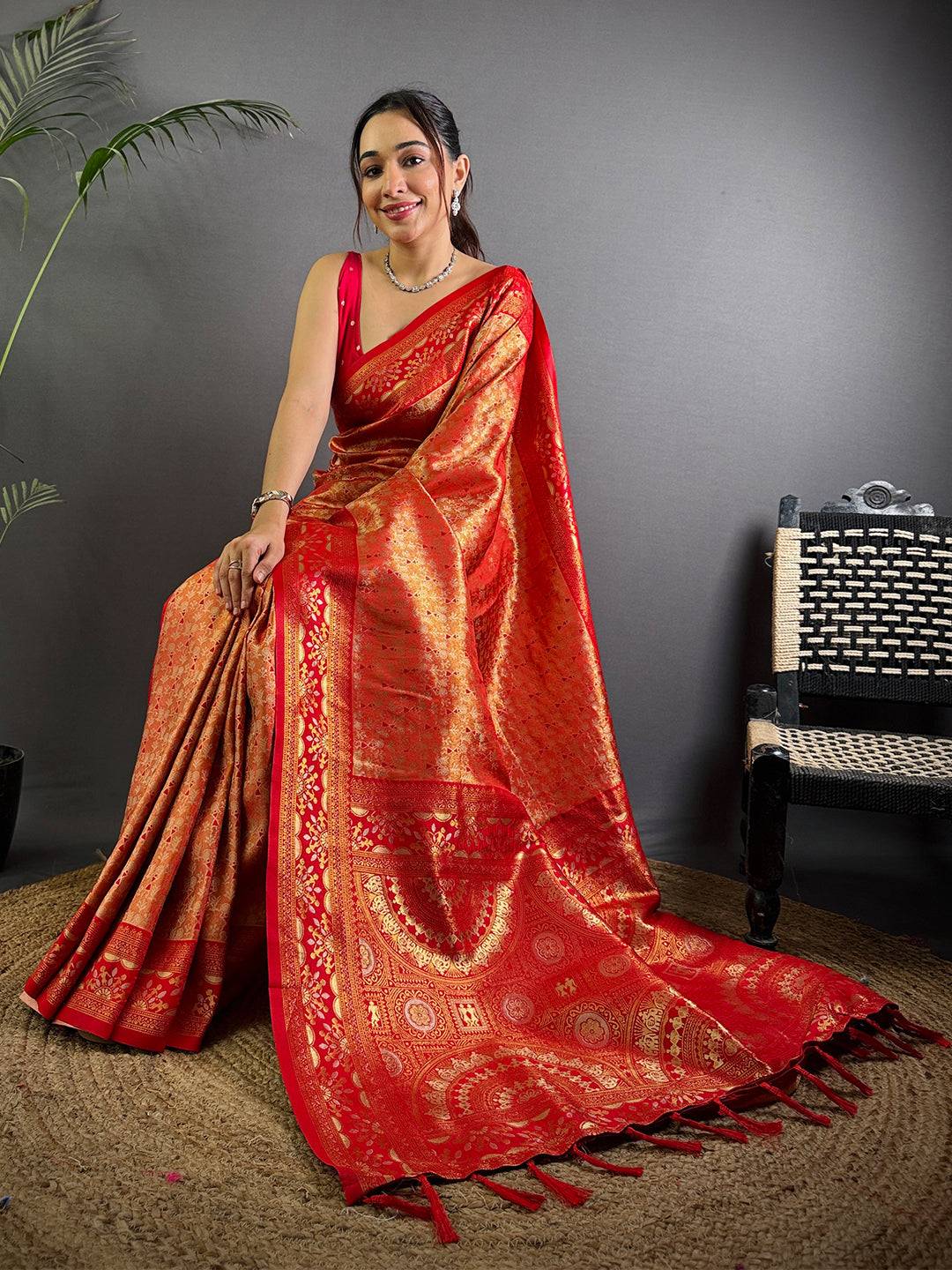 Opulent Warli Gold Zari Dharamavaram Silk Pattu Saree