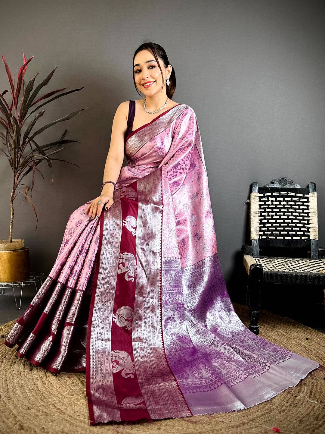 Baby Pink Dharmavaram Double Ikkat Pattu Saree
