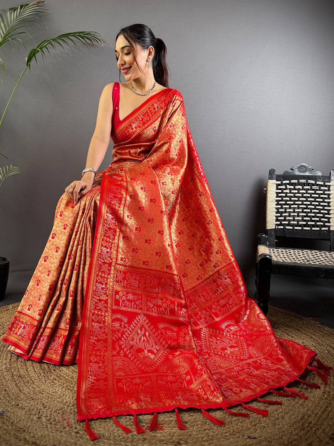 Heritage Warli Gold Zari Dharamavaram Silk Pattu Saree