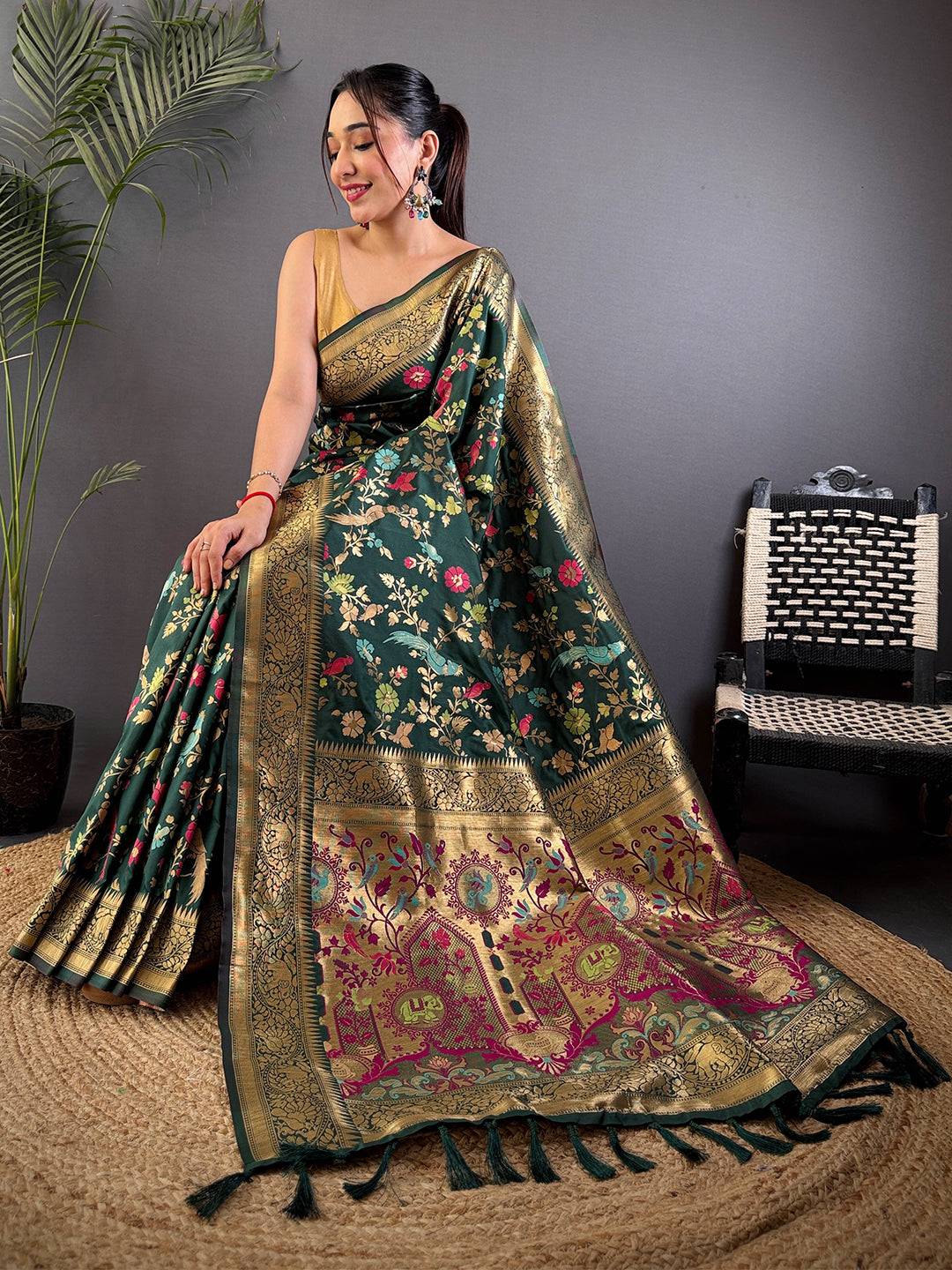 Green Kadi Minakari Banarasi Pattu Saree