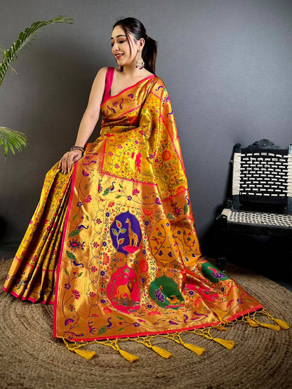 Royal Yellow Patola Paithani Pattu Saree 