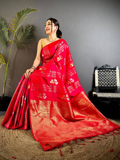 Red Sona Chandi Striped Silk Pattu Saree