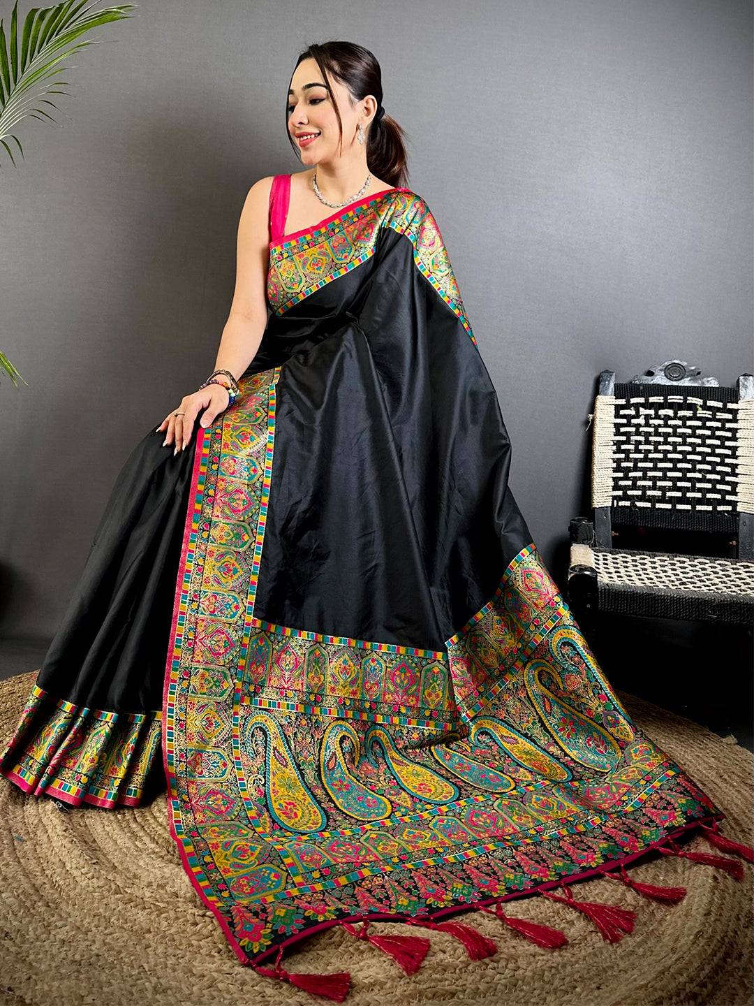 Opulent Minakari Pashmina Soft Silk Pattu Saree