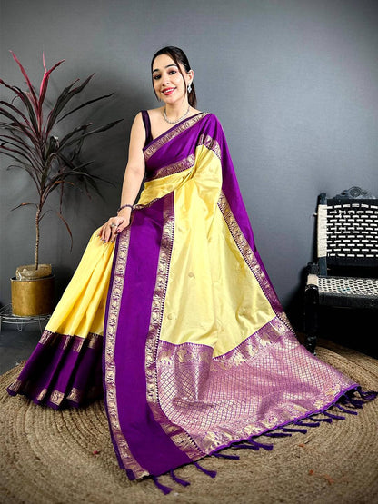 Lime Yellow Gadwal Pure Soft Silk Pattu Saree
