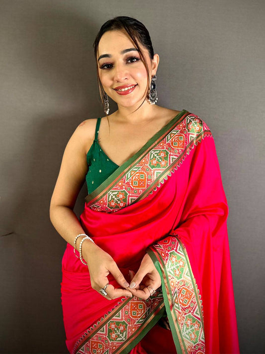 Pink Soft Silk Pochampally Ikkat Minakari Pattu Saree