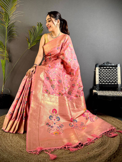 Pink Banarasi Minakari Floral Silk Pattu Saree


