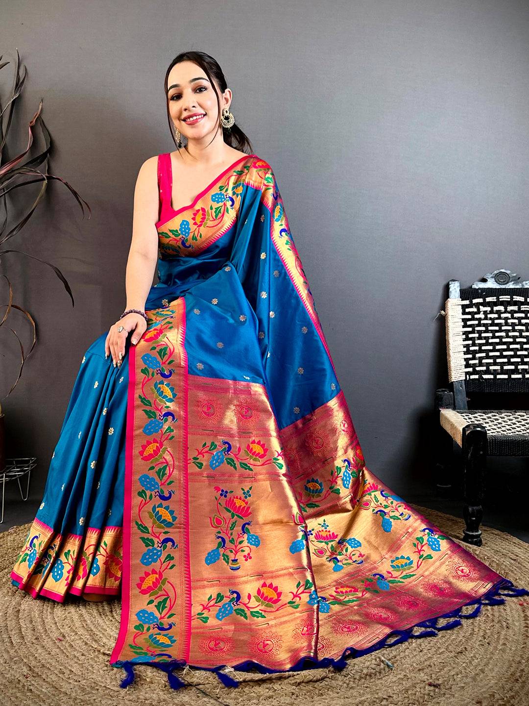 Royal Blue Soft Silk Minakari Pallu Pattu Saree