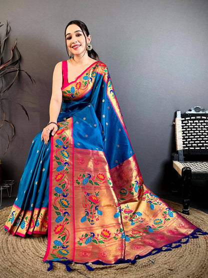 Royal Blue Soft Silk Minakari Pallu Pattu Saree