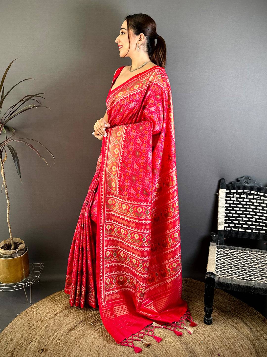 Radiant Semi Ikkat Patola Kanchi Zari Pattu Saree