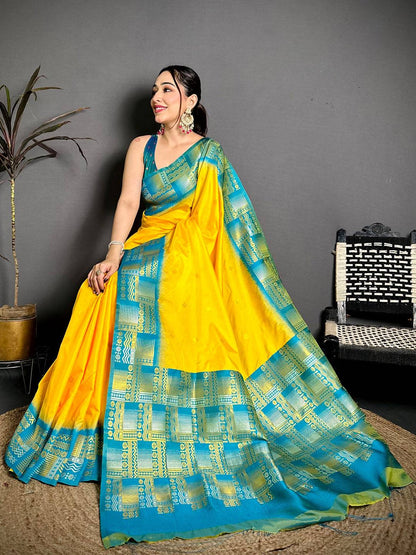 Yellow Soft Silk Kanjivaram Pattu Saree