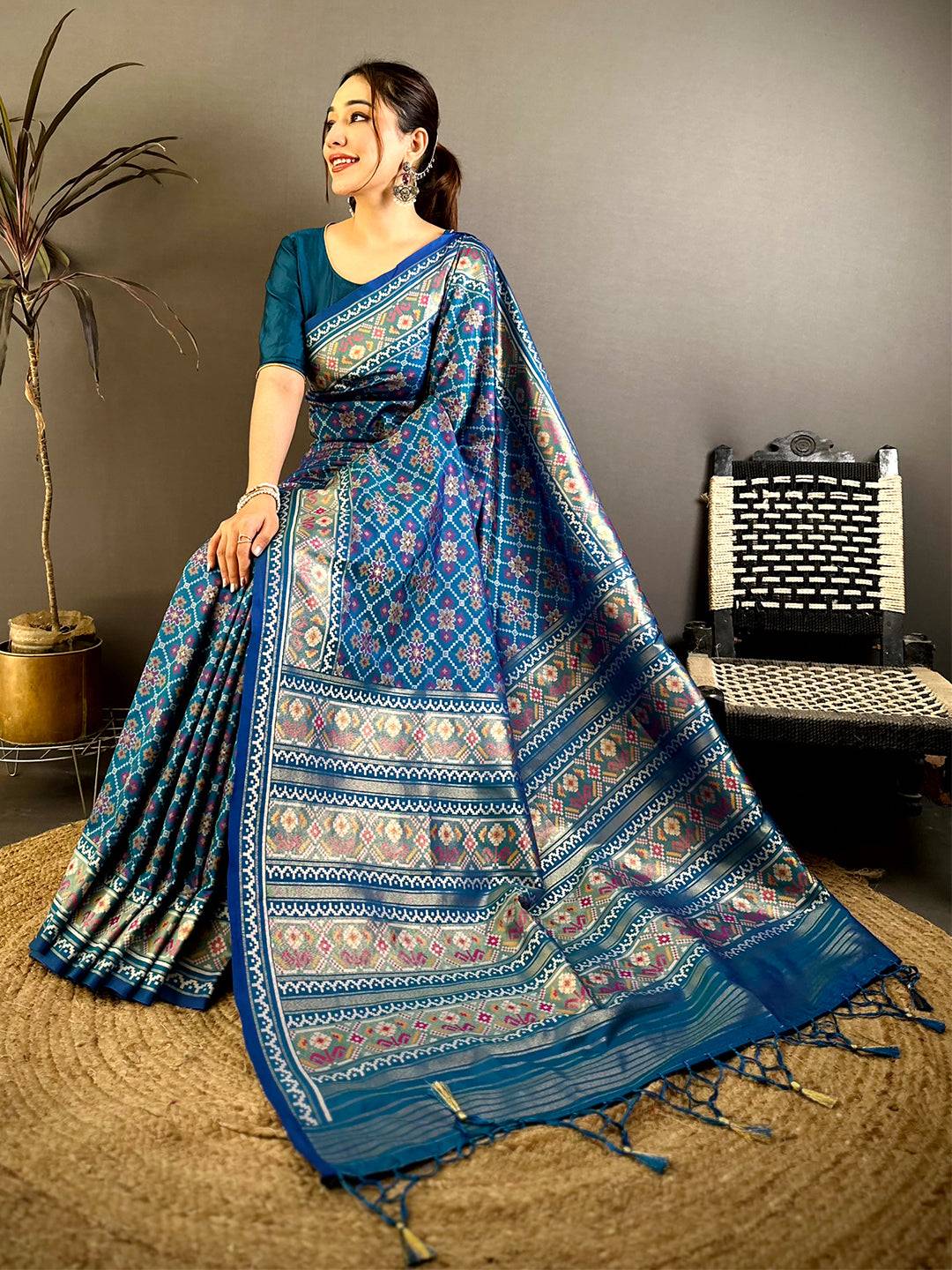 Radiant Blue Soft Silk Patola Weaving Pattu Saree