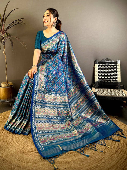 Radiant Blue Soft Silk Patola Weaving Pattu Saree
