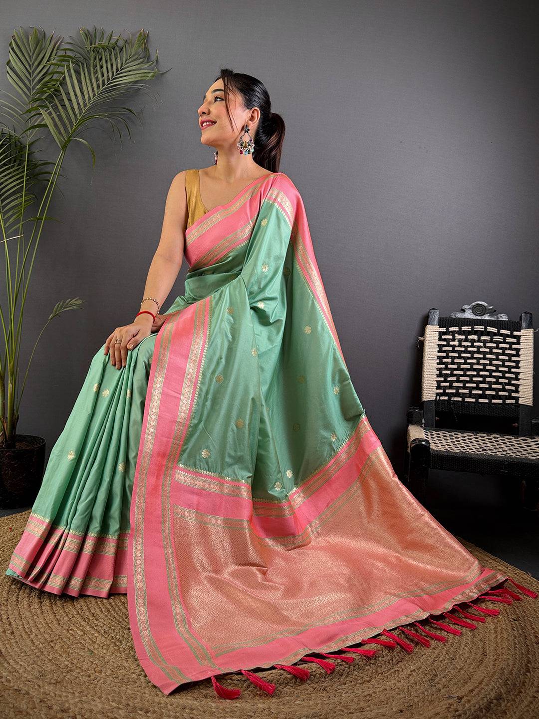 Pista Soft Silk Floral Butta Pattu Saree