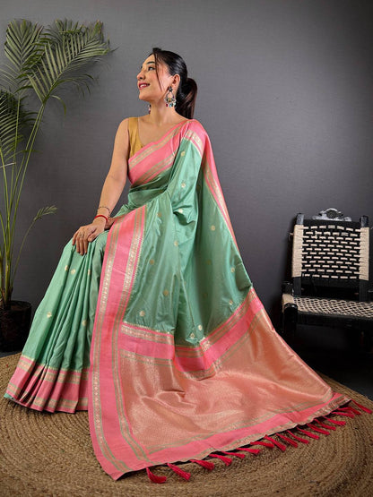 Pista Soft Silk Floral Butta Pattu Saree