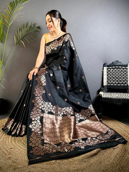 Rose Gold Blossom Soft Satin Silk Pattu Saree