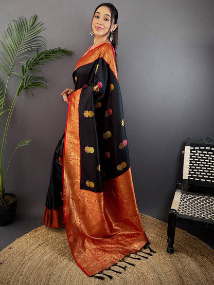 Black Meenakari Butti Soft Gadwal Silk Pattu Saree