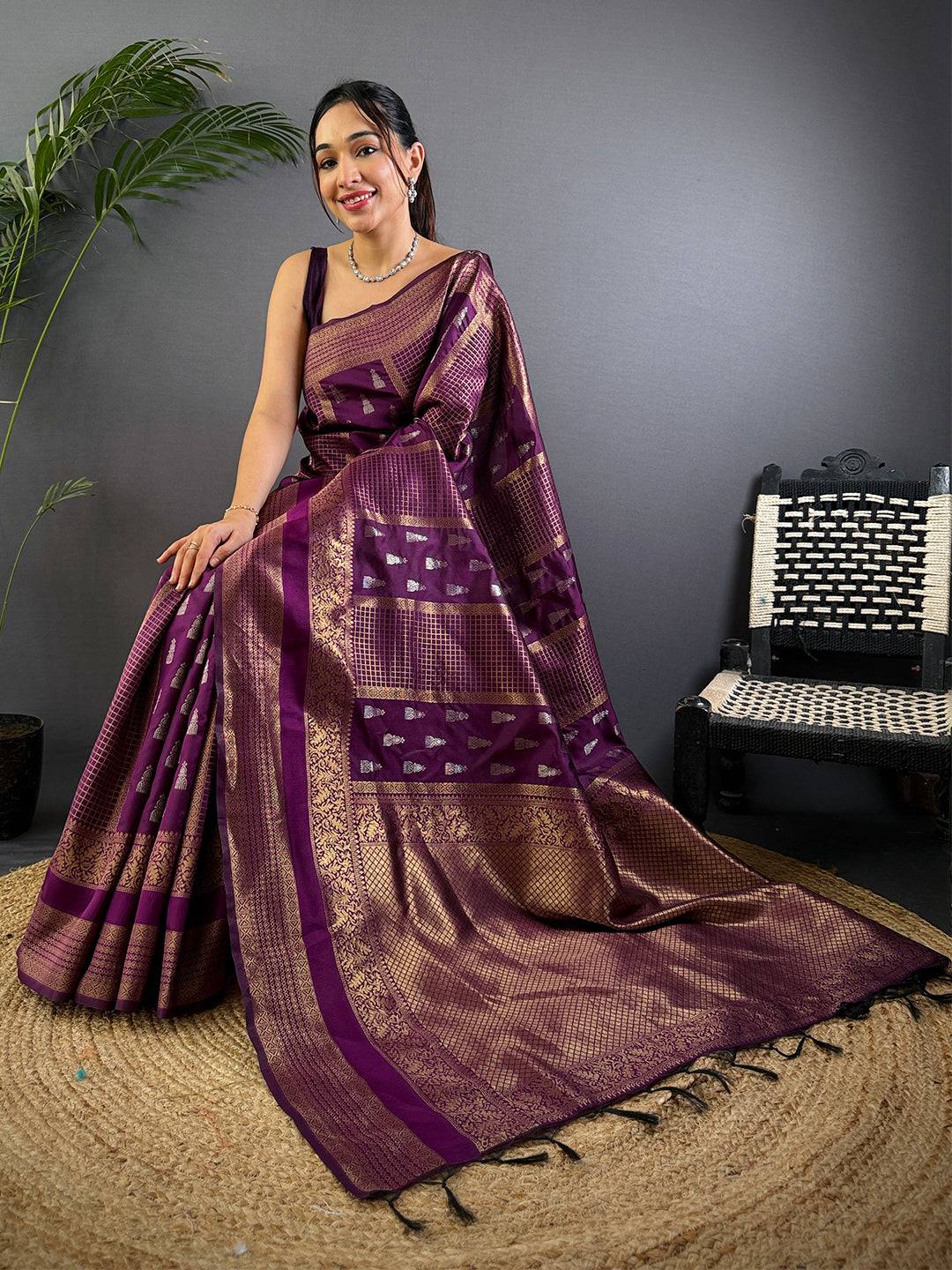 Regal Wine Banarasi Katan Silk Pattu Saree