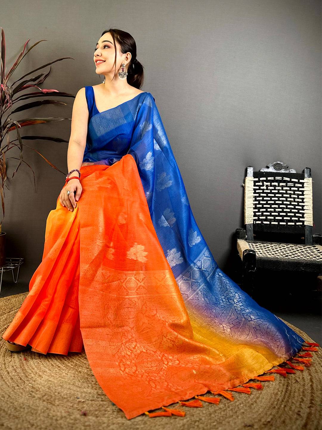 Elegant Slub 4D Print Pallu Pattu Saree