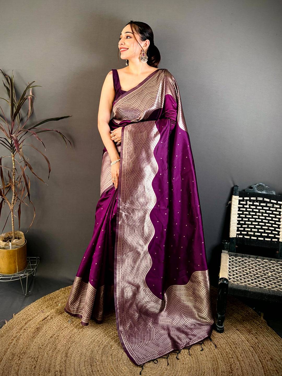 Wine Anmol Zari Banarasi Katan Silk Pattu Saree