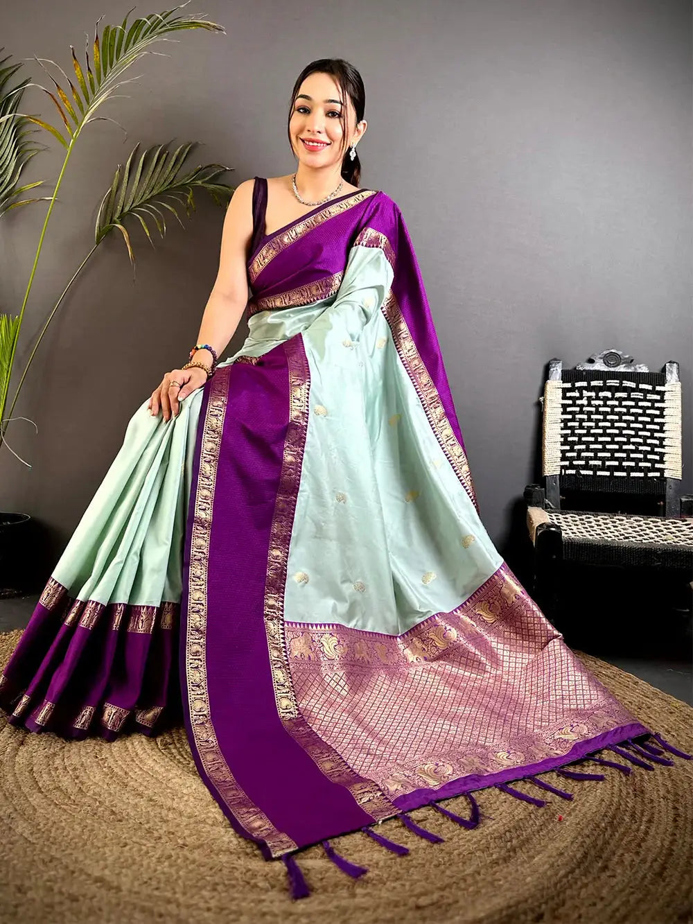 Mint Green Gadhwal Pure Soft Silk Pattu Saree

